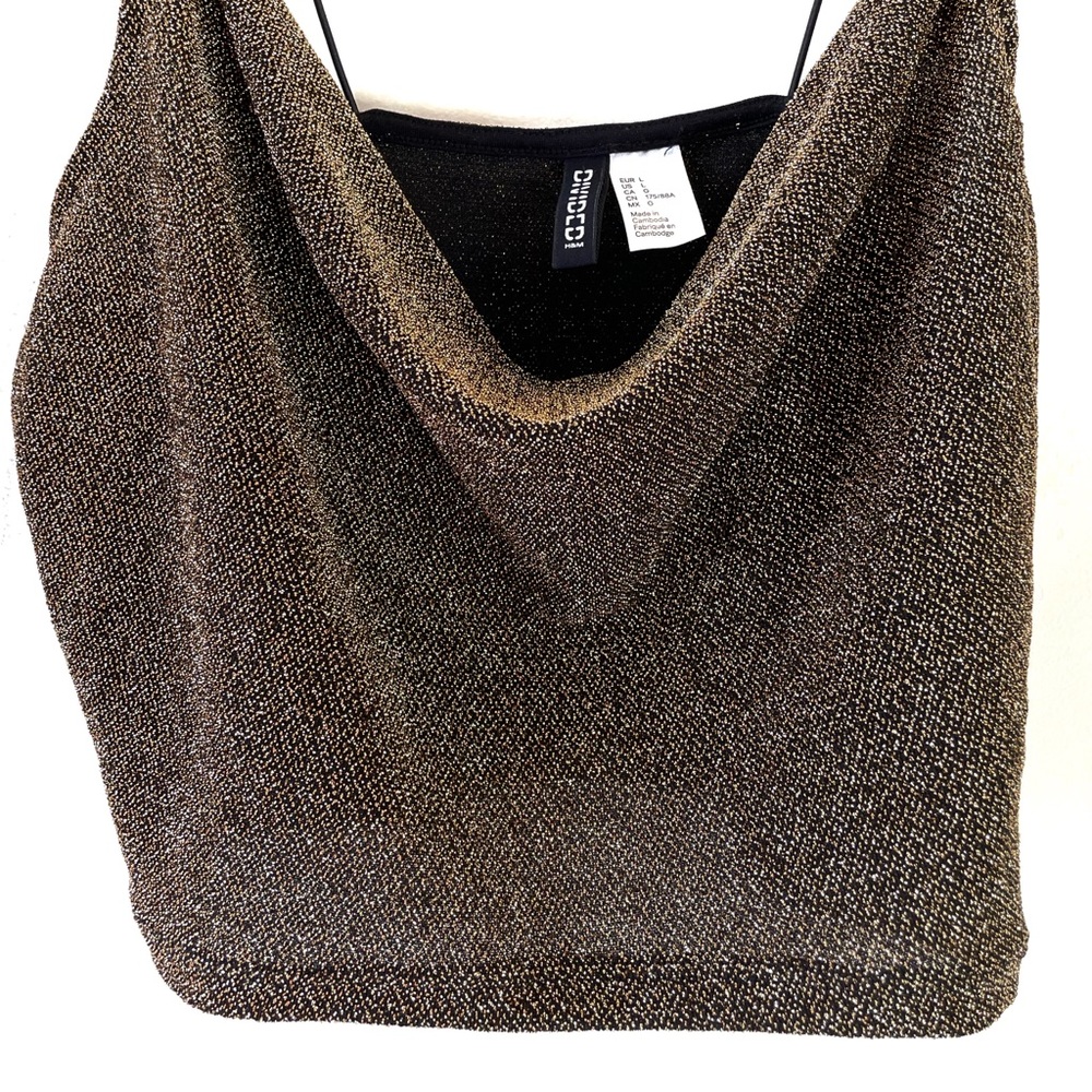 Brand New H&M Cowl Neck Gold Glitter Sparkle Crop Top Spaghetti Strap Size L